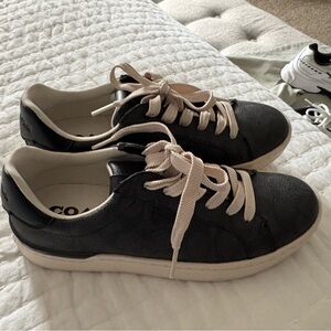 Authentic High Line Signature Coated Canvas Black and White Leather Sneakers